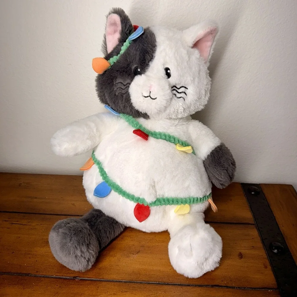 Gigglescape Cat Kitty Plush Stuffed Animal Toy with Christmas Lights, Cat Lovers